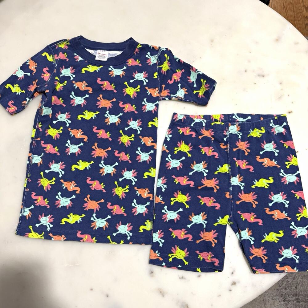 Hanna Andersson 150 12 Blue Axolotl Animal Print Cotton 2pc PJ Set Short Sleeve